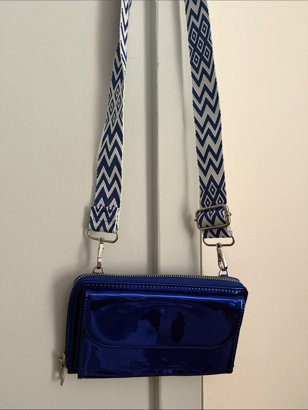 Blue Metallic Crossbody Wallet Bag - Unbranded